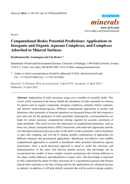 Computational Redox Potential Predictions: Applications to Inorganic and Organic Aqueous Complexes, and Complexes Adsorbed to Mineral Surfaces