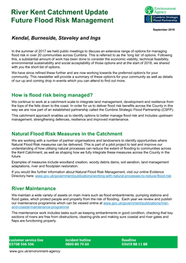 River Kent Catchment Update Future Flood Risk Management