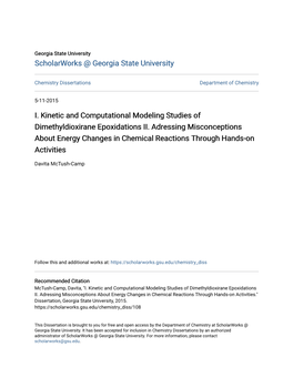 I. Kinetic and Computational Modeling Studies of Dimethyldioxirane Epoxidations II. Adressing Misconceptions About Energy Change