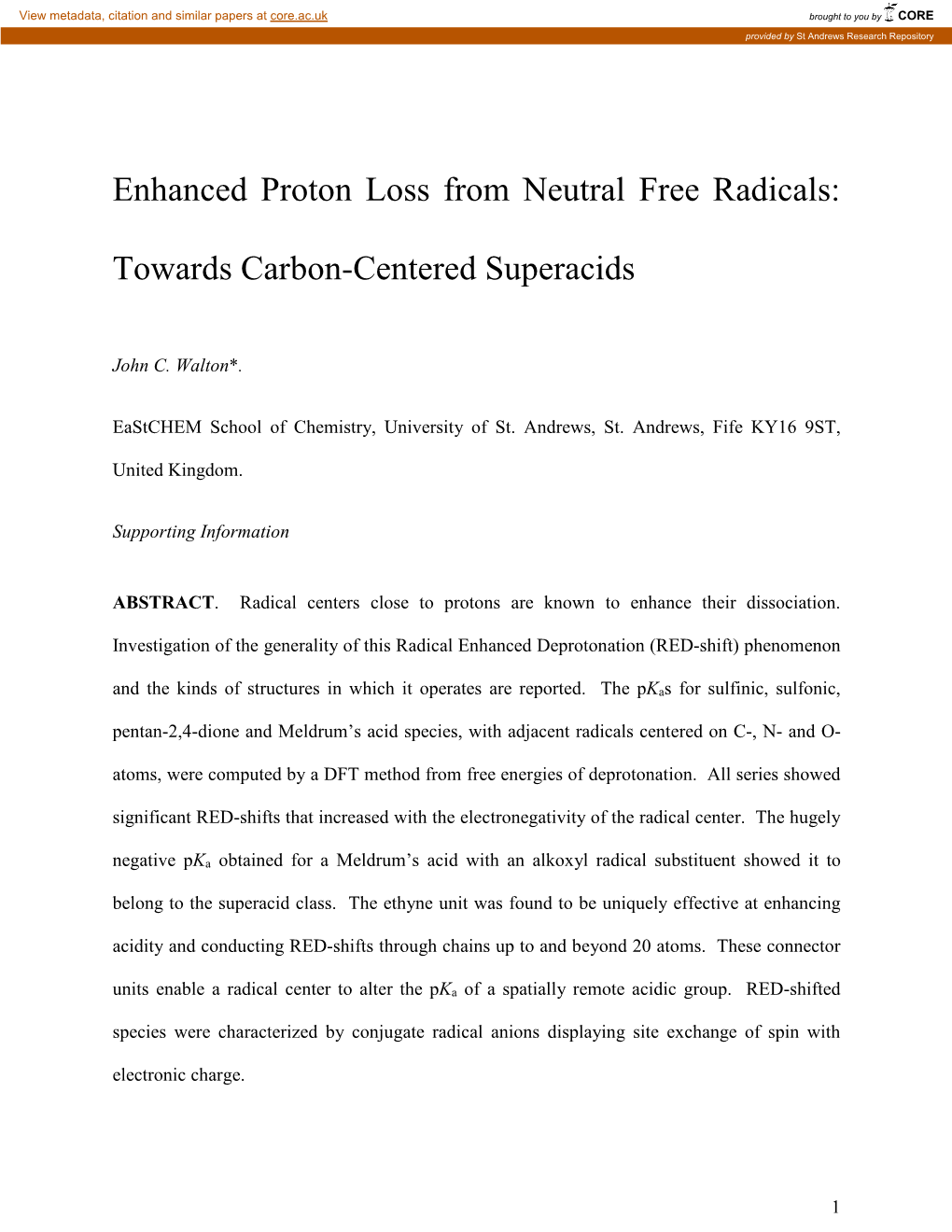 Enhanced Proton Loss from Neutral Free Radicals