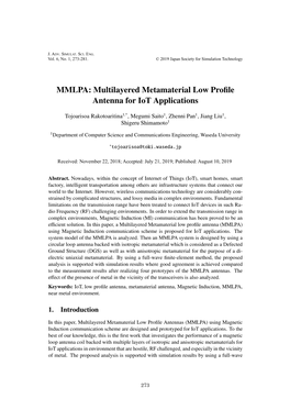 Multilayered Metamaterial Low Profile Antenna for Iot Applications