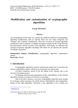 Modification and Customization of Cryptographic Algorithms