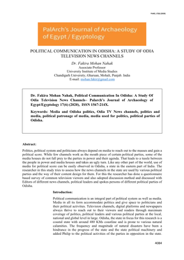 POLITICAL COMMUNICATION in ODISHA: a STUDY of ODIA TELEVISION NEWS CHANNELS Dr