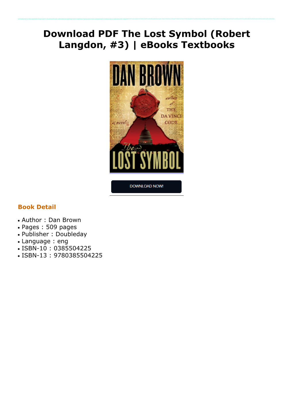 Download PDF the Lost Symbol (Robert Langdon