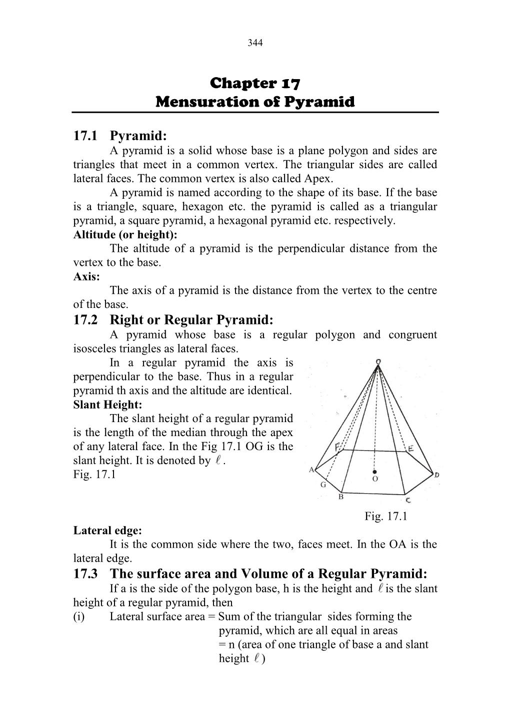 Chapter 17 Mensuration of Pyramid