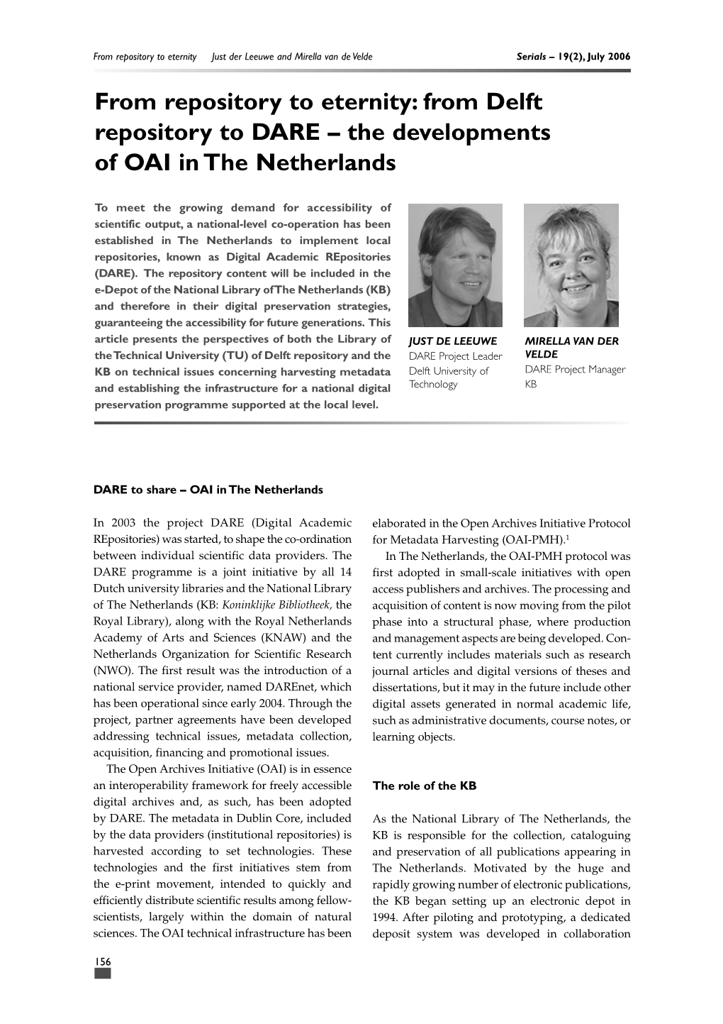 From Delft Repository to DARE – the Developments of OAI in the Netherlands