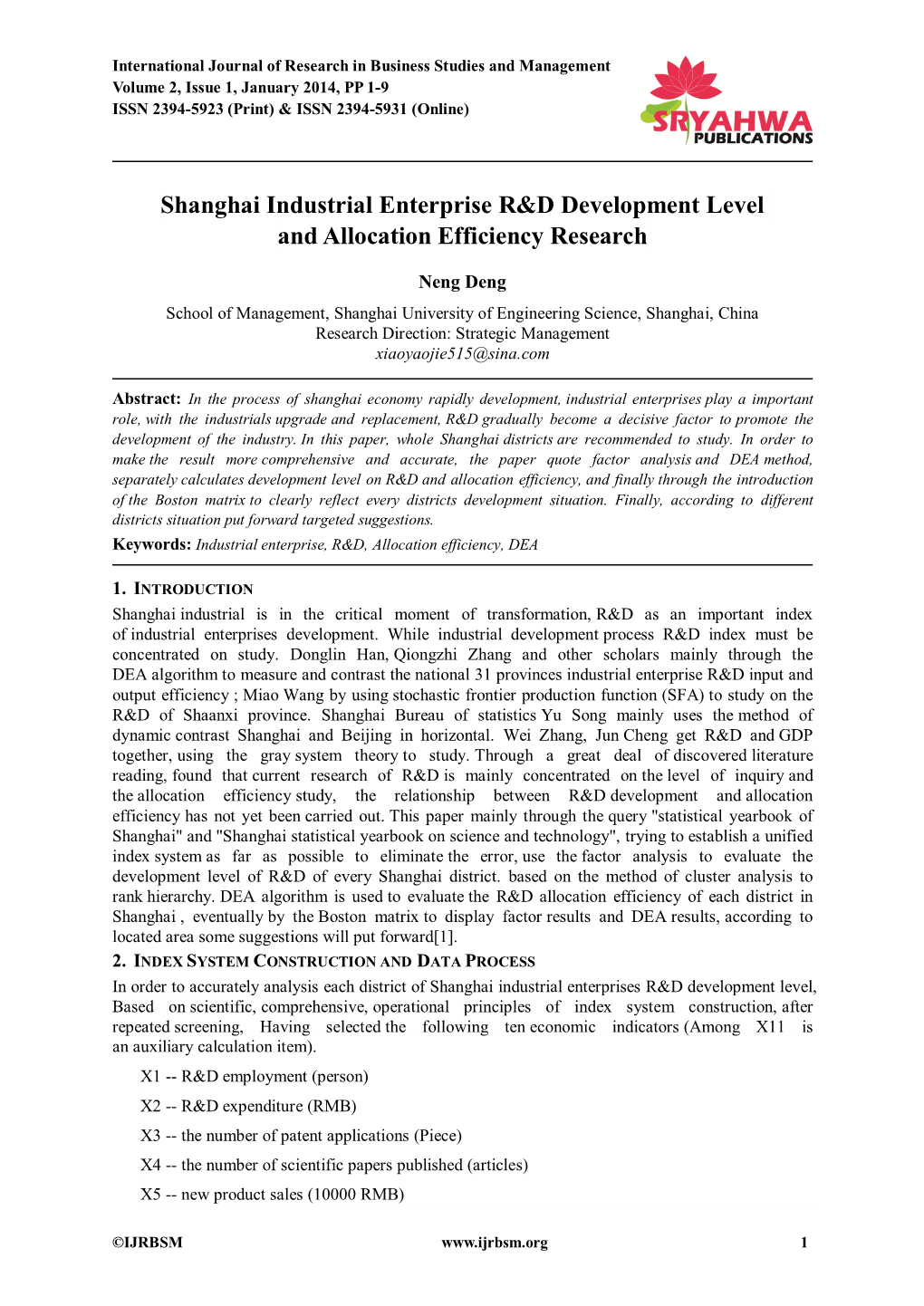 Shanghai Industrial Enterprise R&D Development Level and Allocation