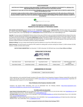 Engro Polymer & Chemcials Limited Prospectus for Issuance Of