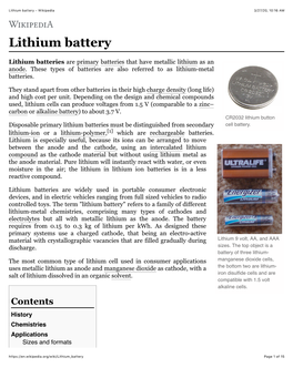 Lithium Battery - Wikipedia 3/27/20, 10�16 AM