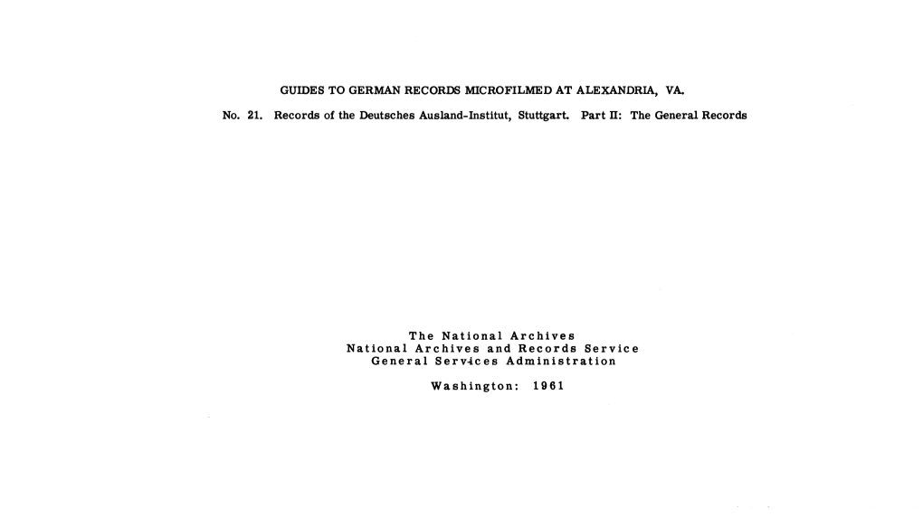 Guides to German Records Microfilmed at Alexandria, Va