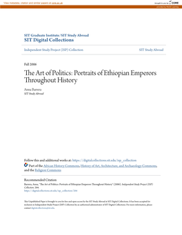 The Art of Politics: Portraits of Ethiopian Emperors Throughout History Anna Barrera SIT Study Abroad
