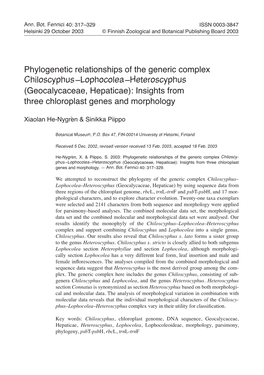 Phylogenetic Relationships of the Generic Complex Chiloscyphus