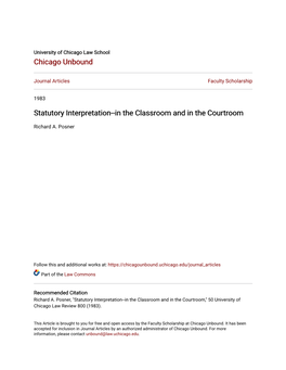 Statutory Interpretation--In the Classroom and in the Courtroom
