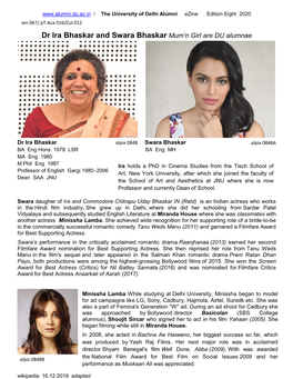 Dr Ira Bhaskar and Swara Bhaskar Mum'n Girl Are DU Alumnae