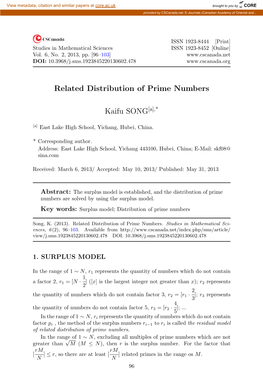 Related Distribution of Prime Numbers