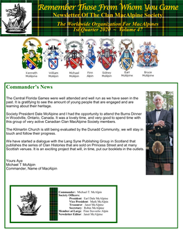 Remember Those from Whom You Came Newsletter of the Clan Macalpine Society
