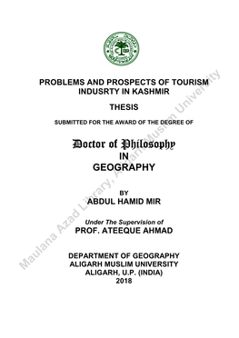 Problems and Prospects of Tourism Indusrty in Kashmir