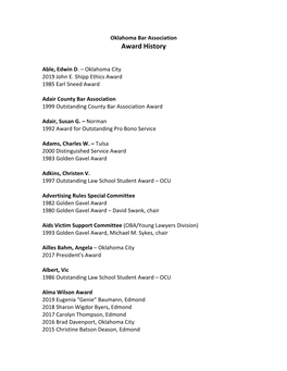 OBA Award History