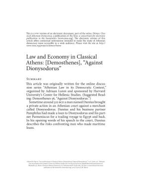 Law and Economy in Classical Athens: [Demosthenes], “Against Dionysodorus”