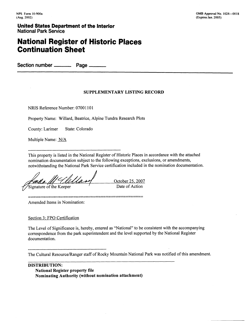 National Register of Historic Places Continuation Sheet