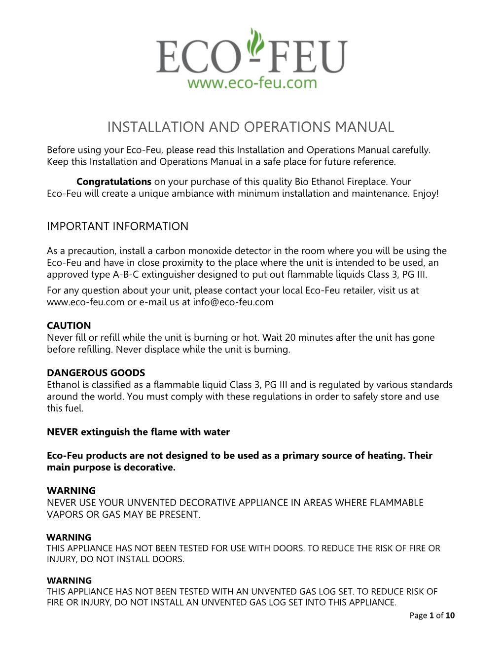 Installation and Operations Manual