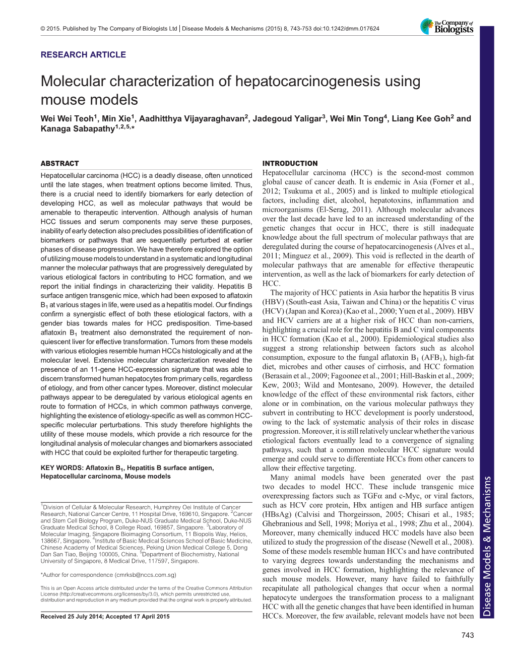 Molecular Characterization of Hepatocarcinogenesis Using Mouse