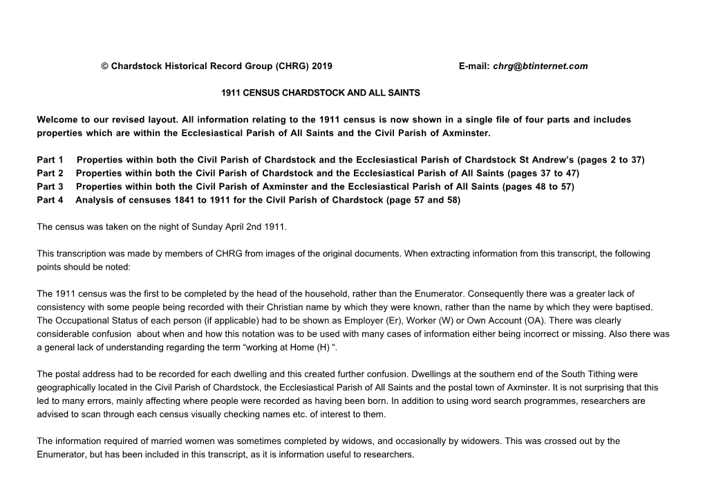 1911 Census Chardstock and All Saints