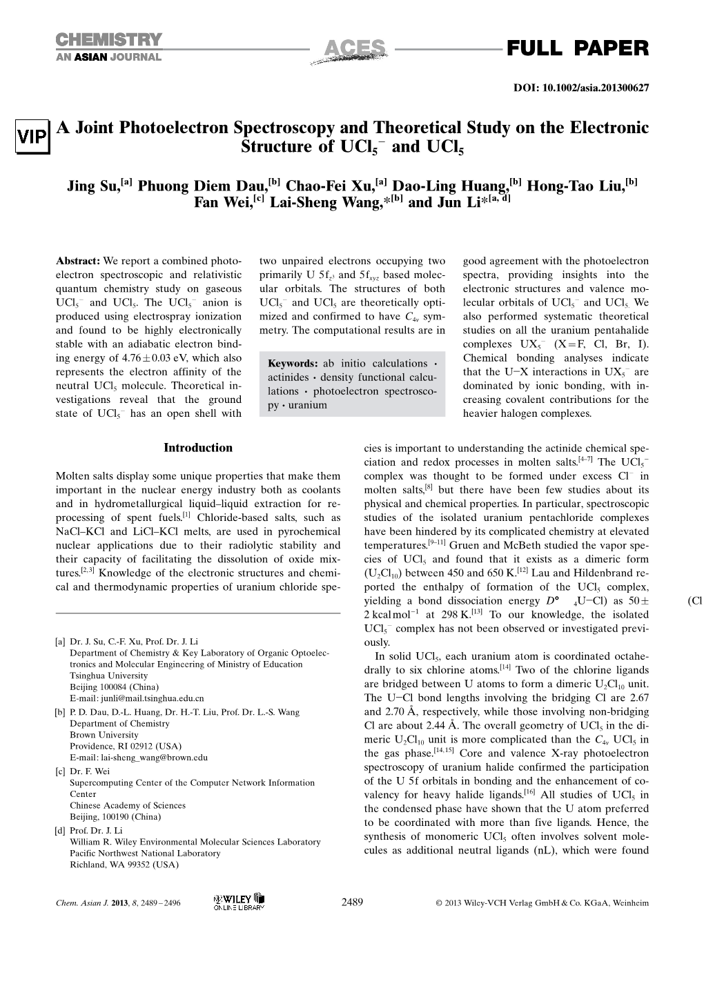 A Joint Photoelectron Spectroscopy and Theoretical Study on the Electronic À Structure of Ucl5 and Ucl5