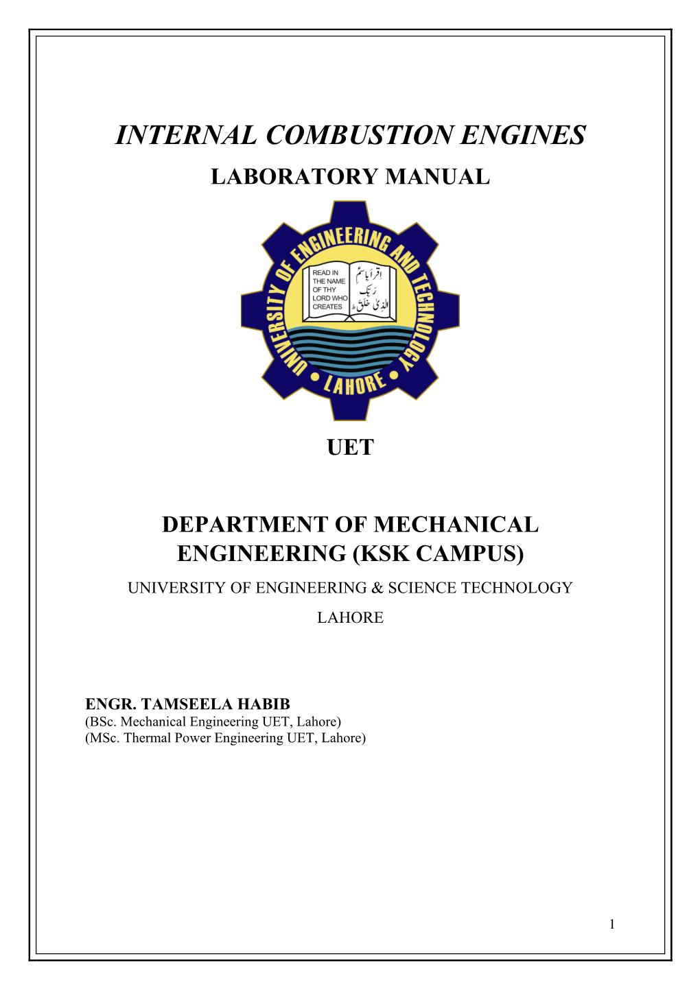 Internal Combustion Engines Laboratory Manual