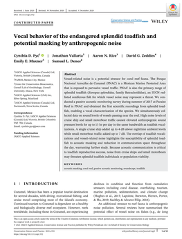 Vocal Behavior of the Endangered Splendid Toadfish and Potential Masking by Anthropogenic Noise
