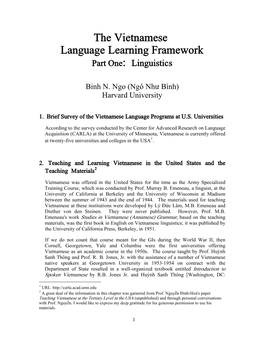 The Vietnamese Language Learning Framework Part One: Linguistics
