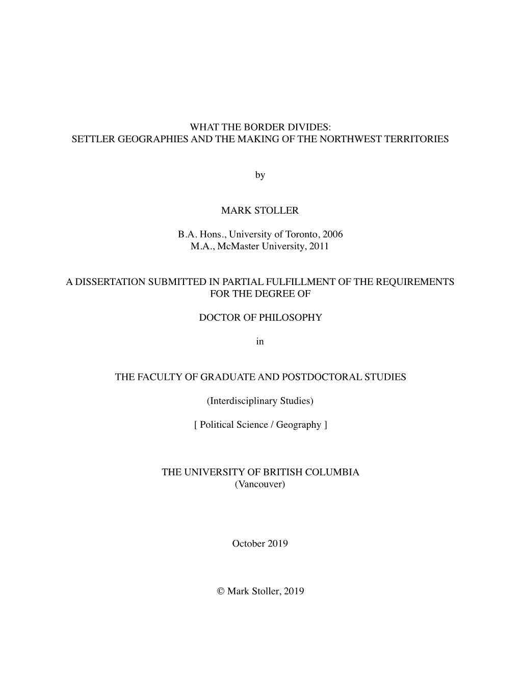 What the Border Divides: Settler Geographies and the Making of the Northwest Territories