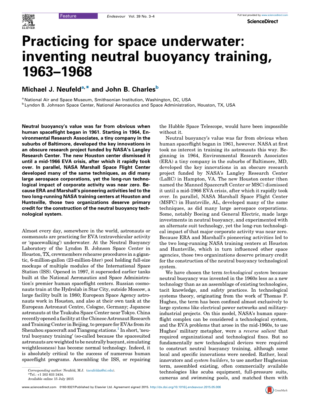 Practicing for Space Underwater: Inventing Neutral Buoyancy Training