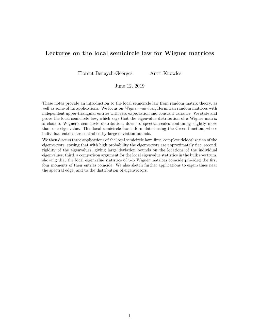 Lectures on the Local Semicircle Law for Wigner Matrices