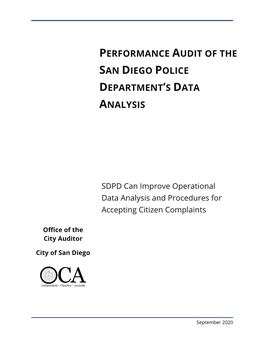 Performance Audit of San Diego Police Department's Data Analysis