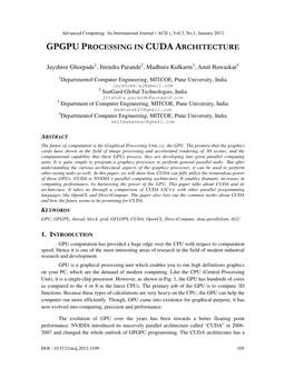 Gpgpu Processing in Cuda Architecture