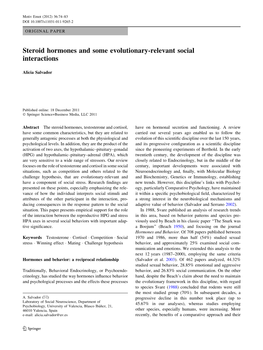 Steroid Hormones and Some Evolutionary-Relevant Social Interactions