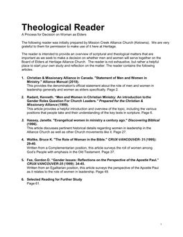 Theological Reader a Process for Decision on Woman As Elders
