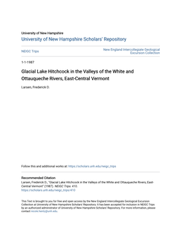 Glacial Lake Hitchcock in the Valleys of the White and Ottauqueche Rivers, East-Central Vermont