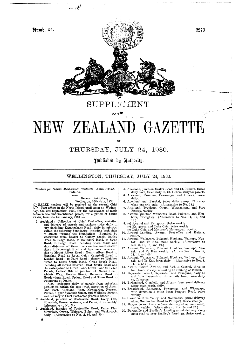 New Zealand' Gazette of Thursday, July 24, 1930