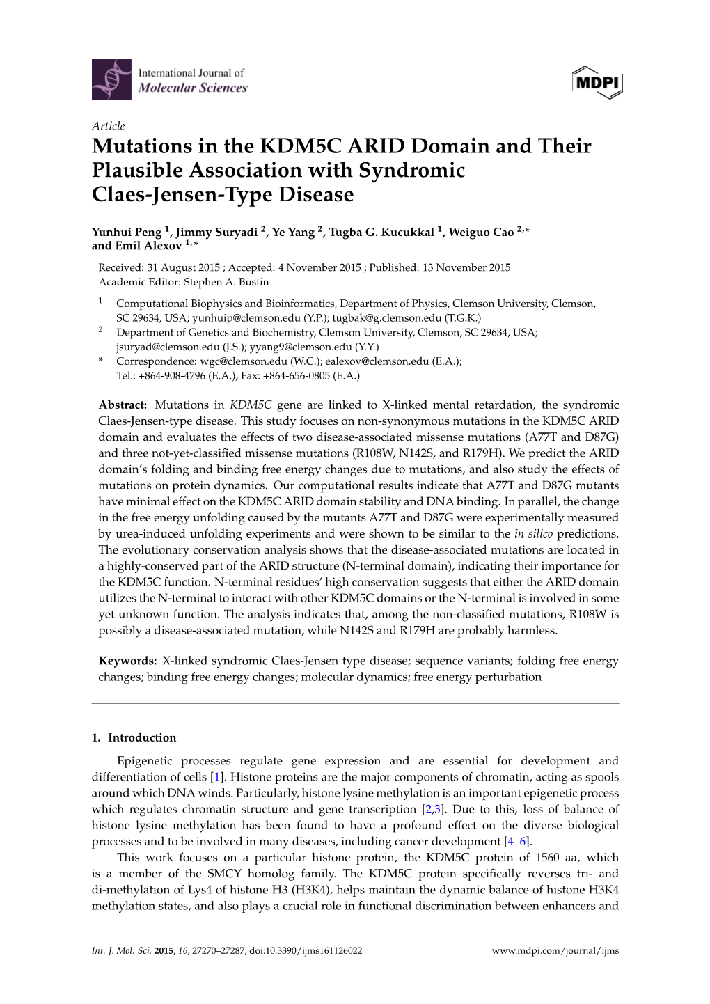 Mutations in the KDM5C ARID Domain and Their Plausible Association with Syndromic Claes-Jensen-Type Disease