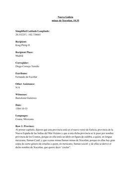Nueva Galicia Minas De Xocotlan, ​10.35 Simplified Latitude/Longitude
