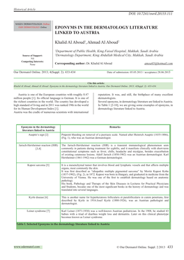 EPONYMS in the DERMATOLOGY LITERATURE LINKED to AUSTRIA Khalid Al Aboud1,Ahmad Al Aboud