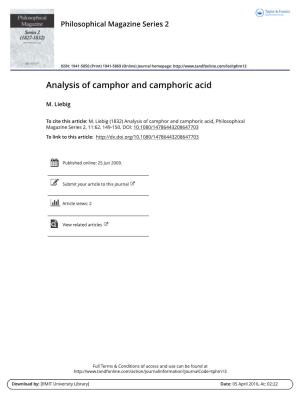 Analysis of Camphor and Camphoric Acid