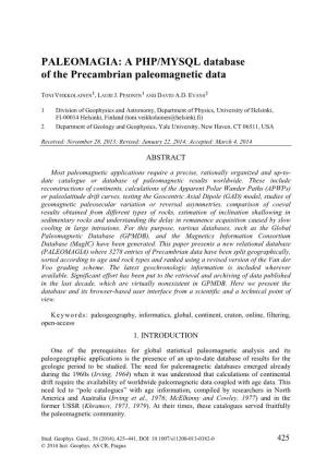 A PHP/MYSQL Database of the Precambrian Paleomagnetic Data