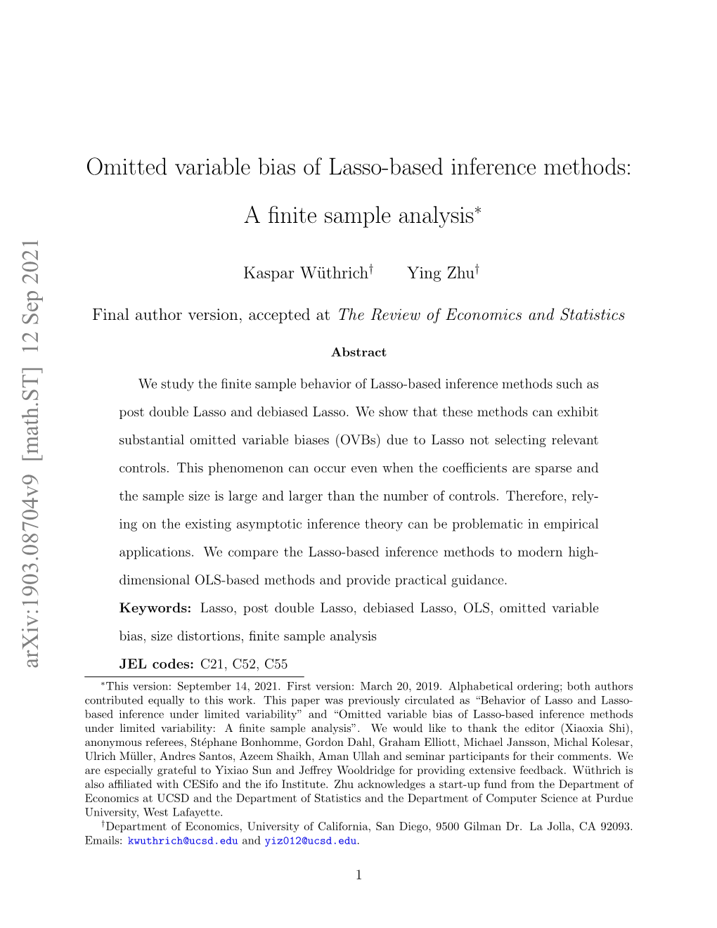 Omitted Variable Bias of Lasso-Based Inference Methods: a ﬁnite Sample Analysis∗