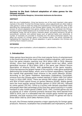 Cultural Adaptation of Video Games for the Chinese Market Luo Dong and Carme Mangiron, Universitat Autònoma De Barcelona