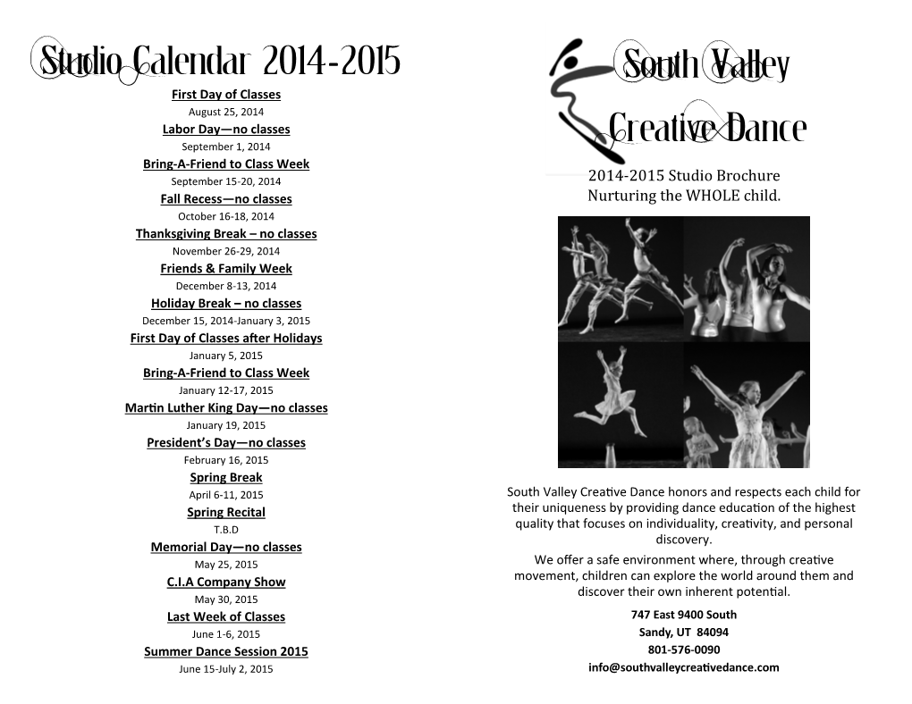 Studio Calendar 2014-2015 South Valley Creative Dance