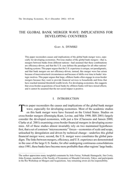 The Global Bank Merger Wave: Implications for Developing Countries