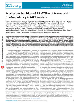 A Selective Inhibitor of PRMT5 with in Vivo and in Vitro Potency in MCL Models